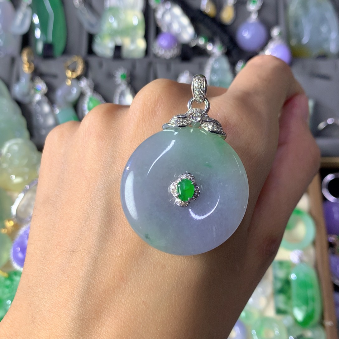 翡翠18K金镶嵌吊坠(不含链)