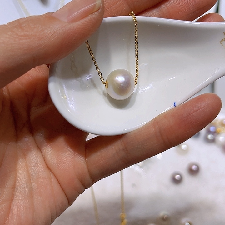 淡水珍珠白珠路路通吊坠银S925镶嵌