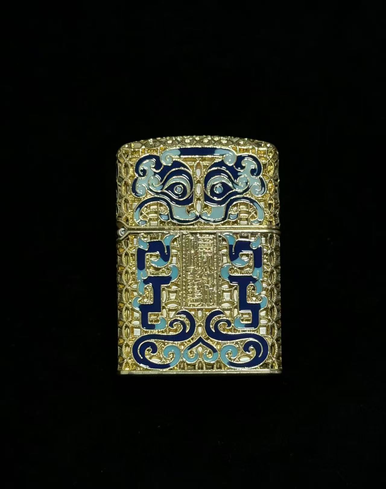 金色祥云瑞兽珐琅彩打火机【全新机无油】