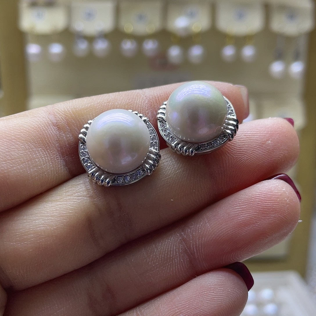 淡水珍珠耳饰银S925镶嵌