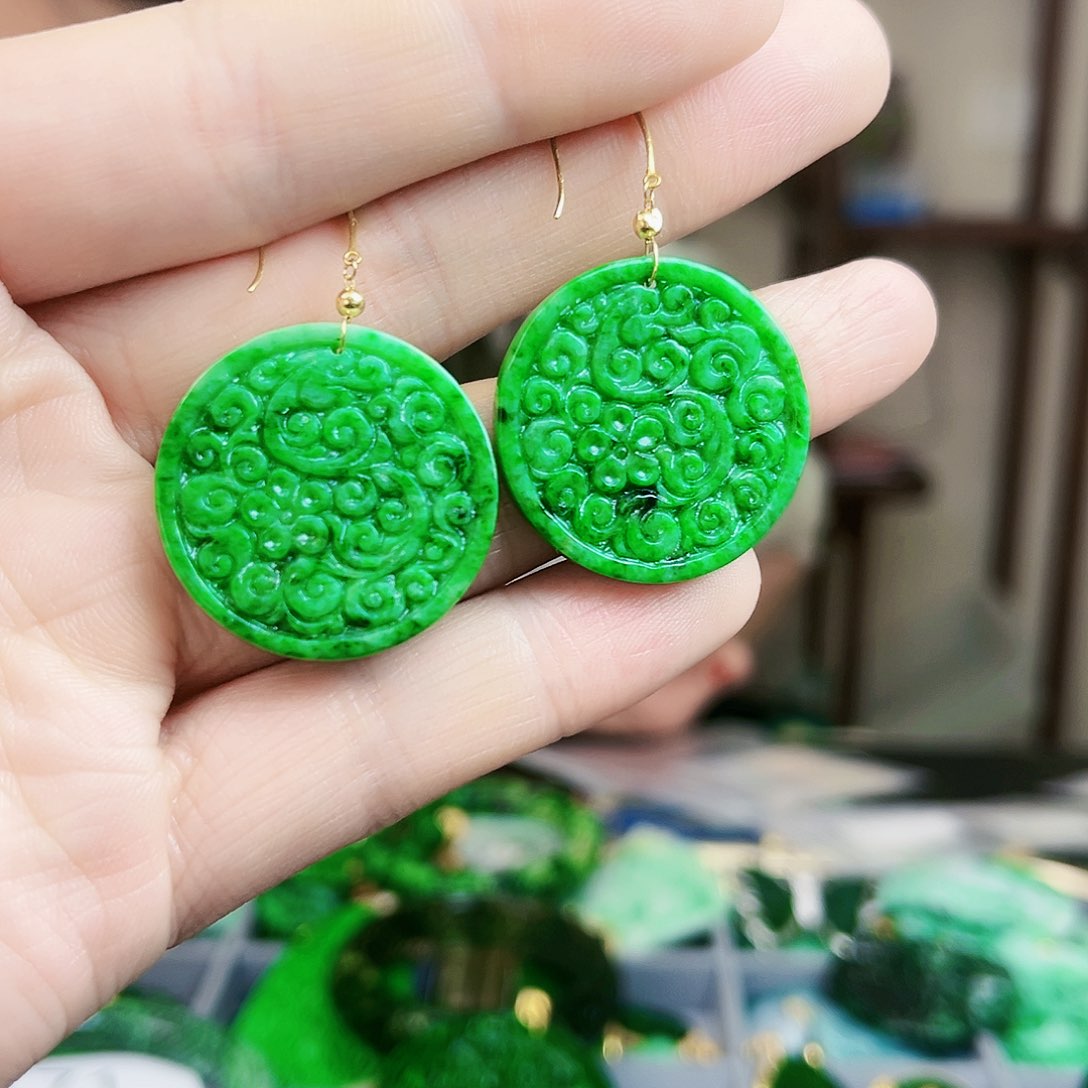 翡翠耳饰18K金镶嵌耳饰