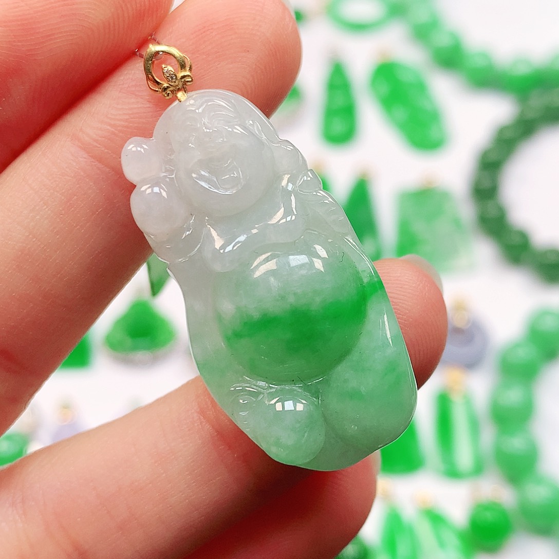 吊坠(不含链)18K金镶嵌翡翠