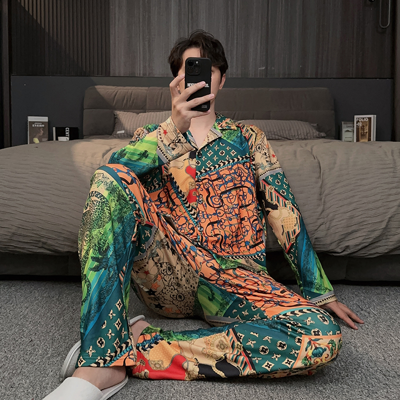 轻奢男士睡衣秋冬款加绒保暖锁温高档蚕丝羊绒家居服德绒春秋套装