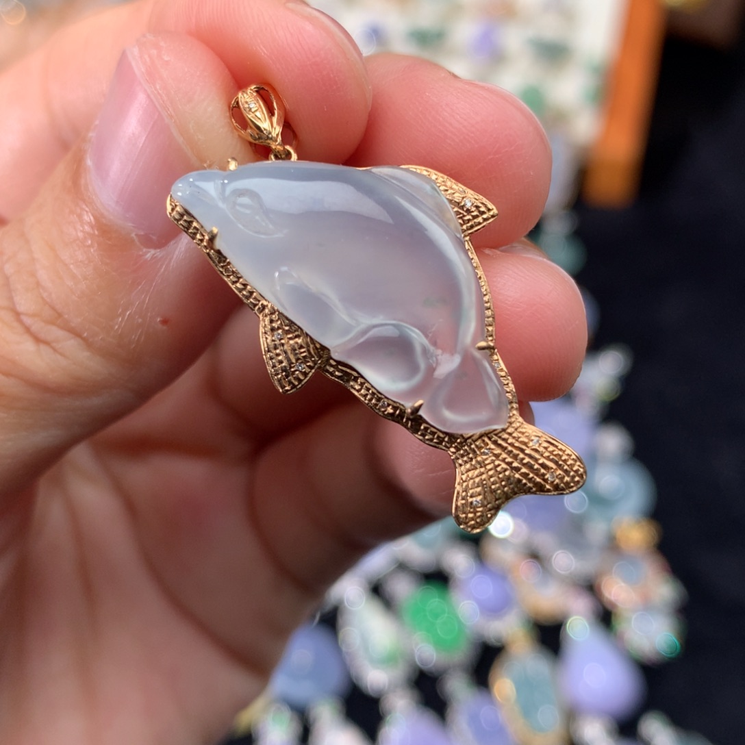 吊坠(不含链)18K金镶嵌翡翠