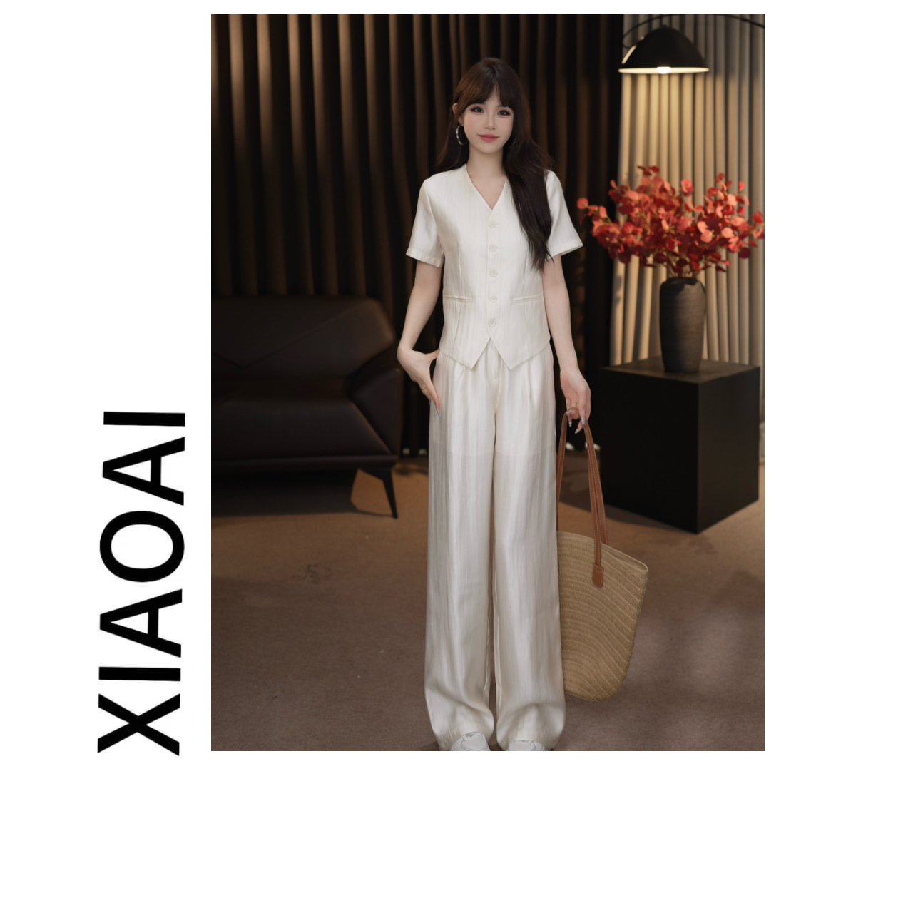 小艾A20038气质无袖背心女2025夏季新款宽松显瘦套装