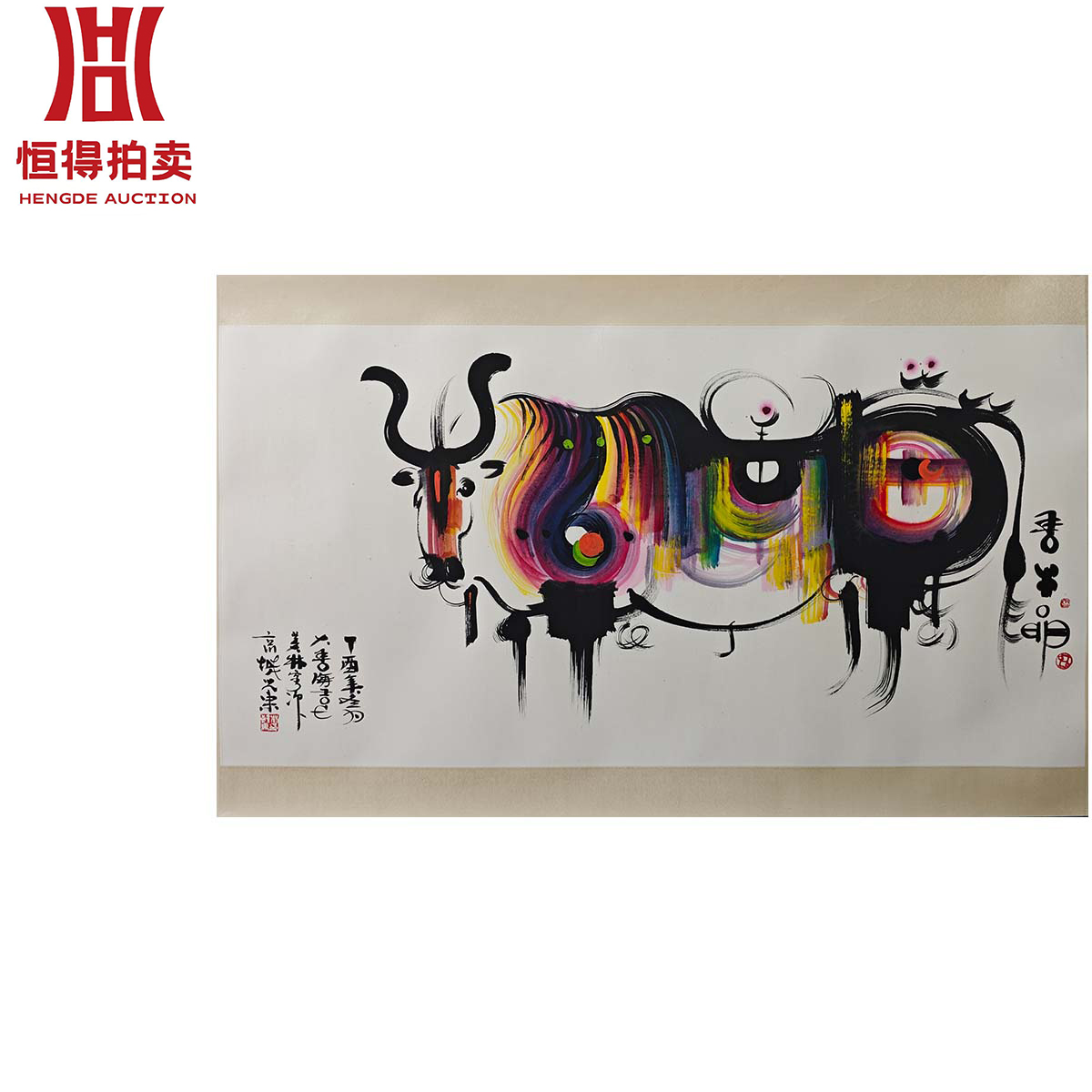 2-0032韩美林绘画镜片牛68x136