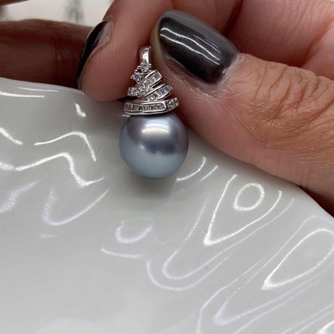 银S925镶嵌海水珍珠吊坠(不含链)