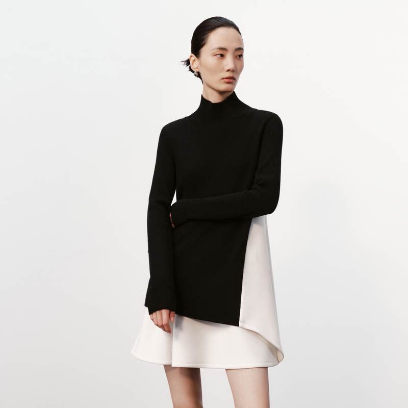 H·GENTEEL荷高24新款冬装女高领拼接侧摆长袖连衣裙E41750722