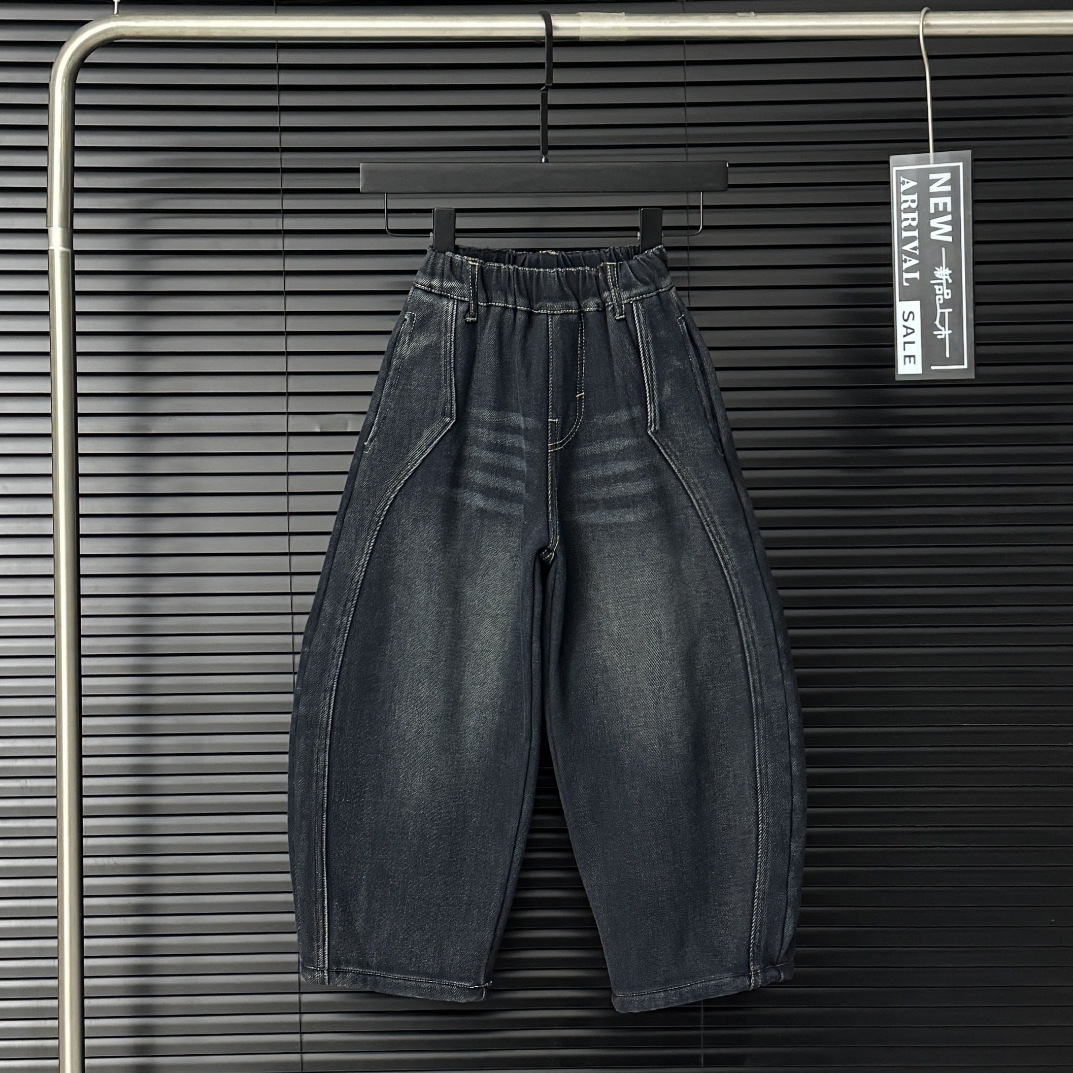 2【03E3定制】（Y249)冬季男童直筒牛仔裤男阔腿裤复古宽松潮流水洗