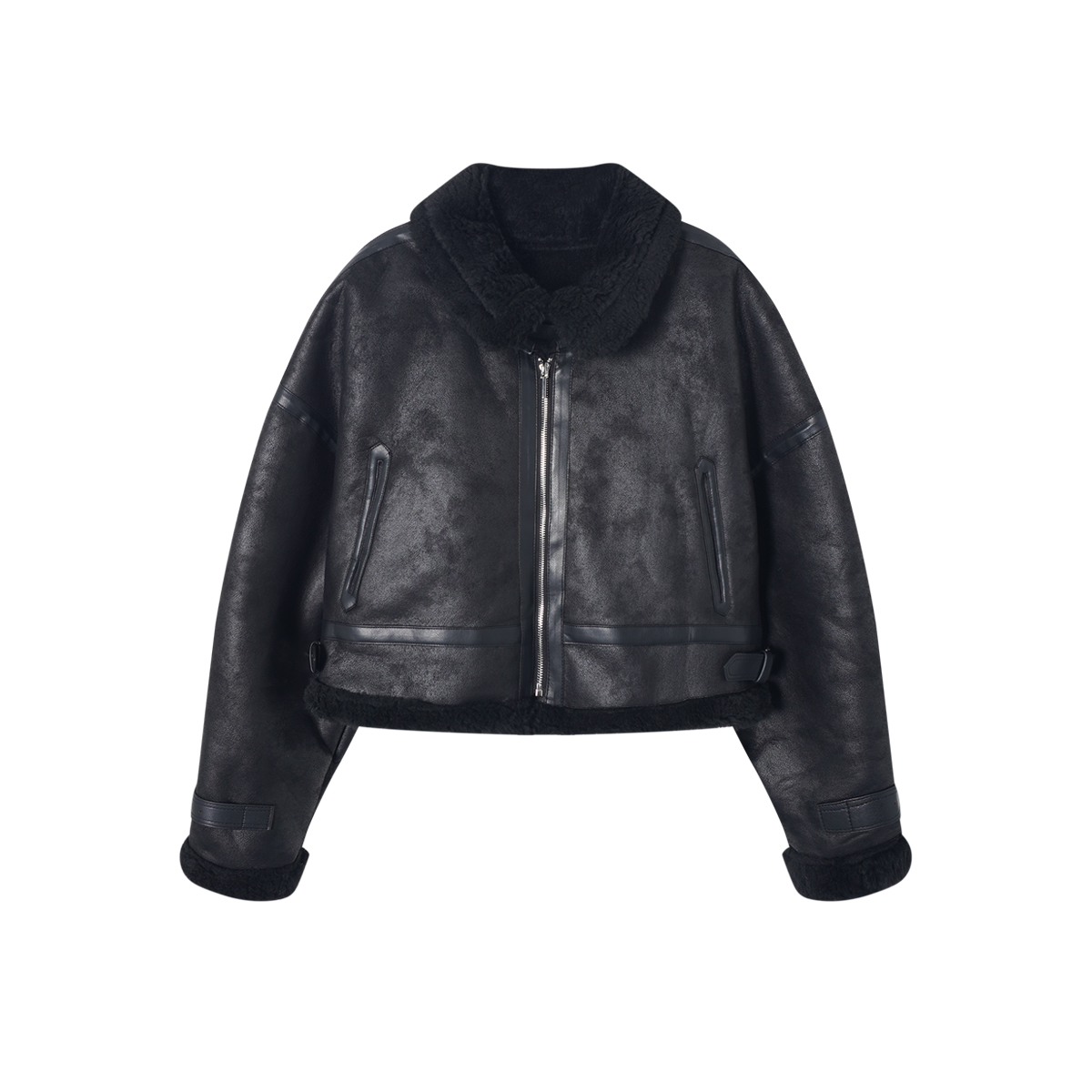 IAMCPLUS 2025AW 复古皮毛一体短宽飞行夹克外套女