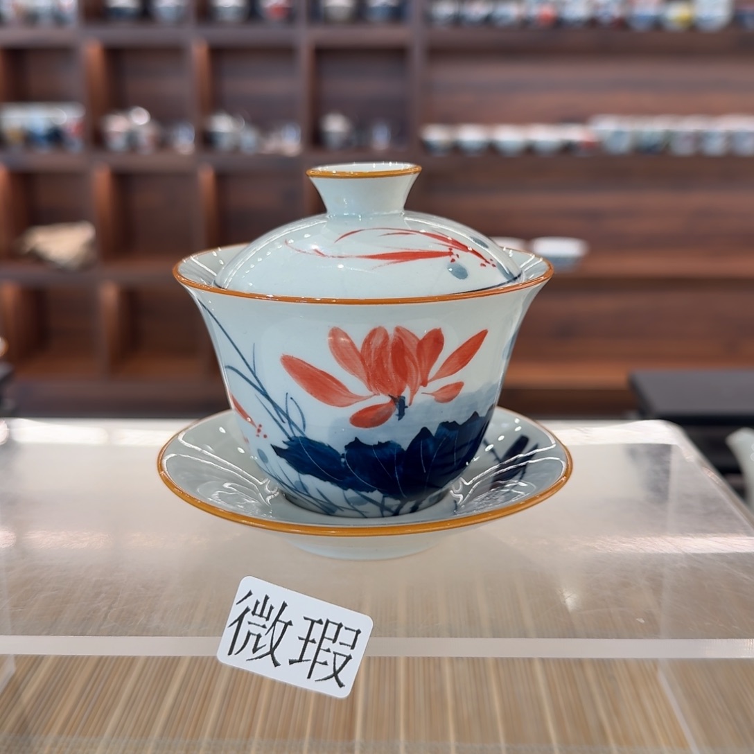 釉下手绘茶具微瑕