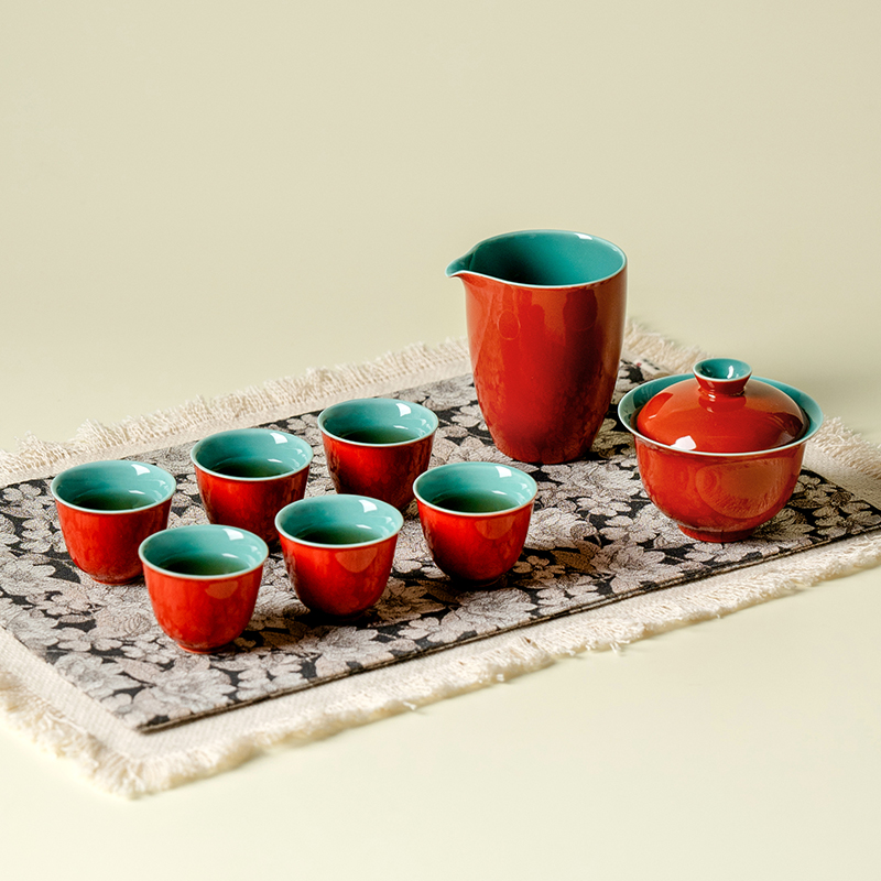 赞朴国风故宫红盖碗茶杯功夫茶具套装玻璃陶瓷公杯中式泡茶器家用