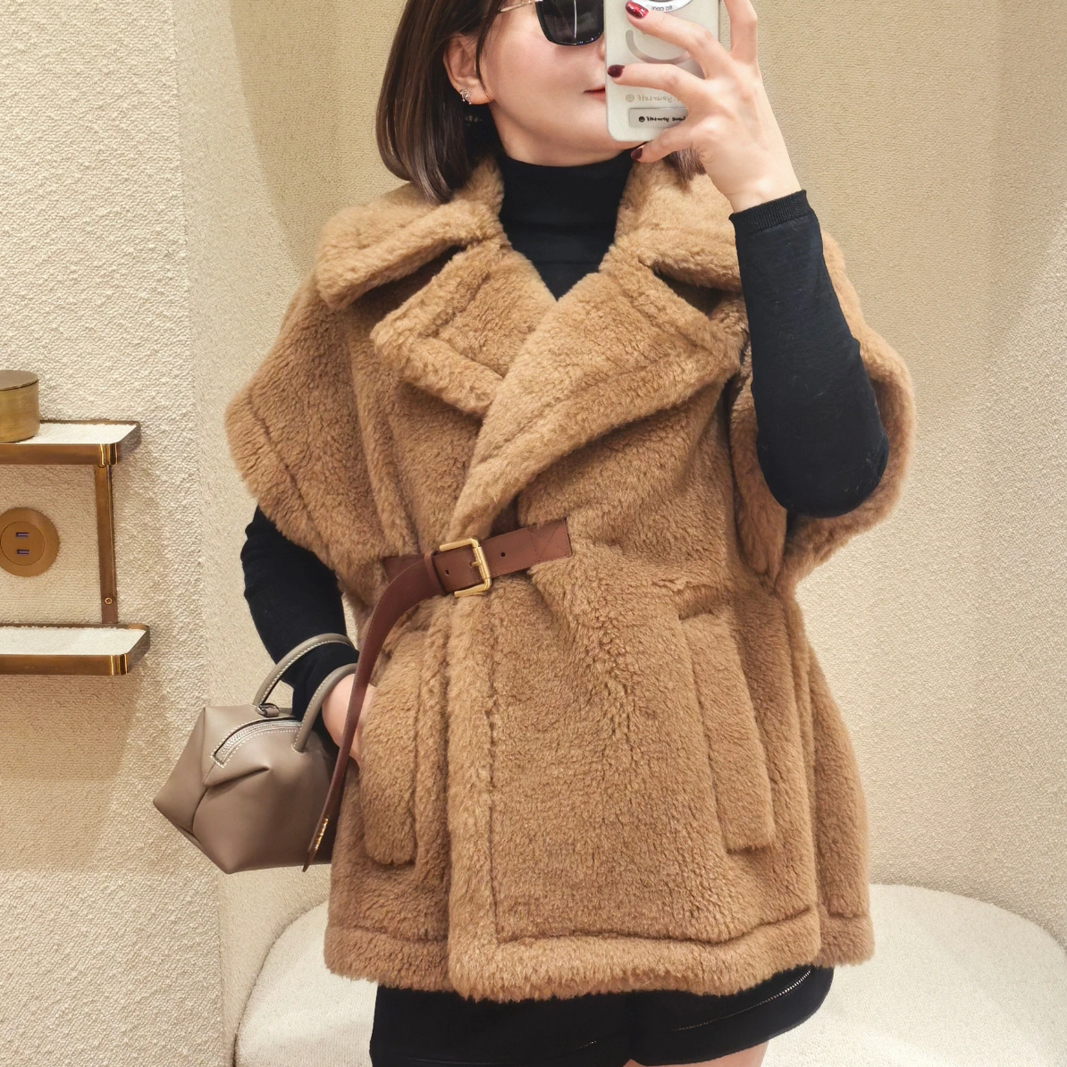 99新 MaxMara 棕色泰迪斗篷马甲外套 SM165/88A