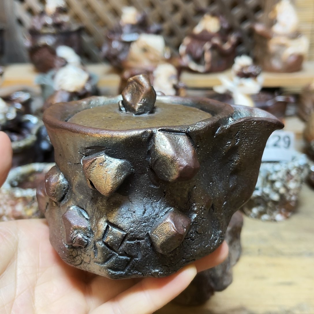 杯柴烧粗陶手捏宝瓶