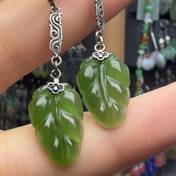 和田玉银S925镶嵌耳饰