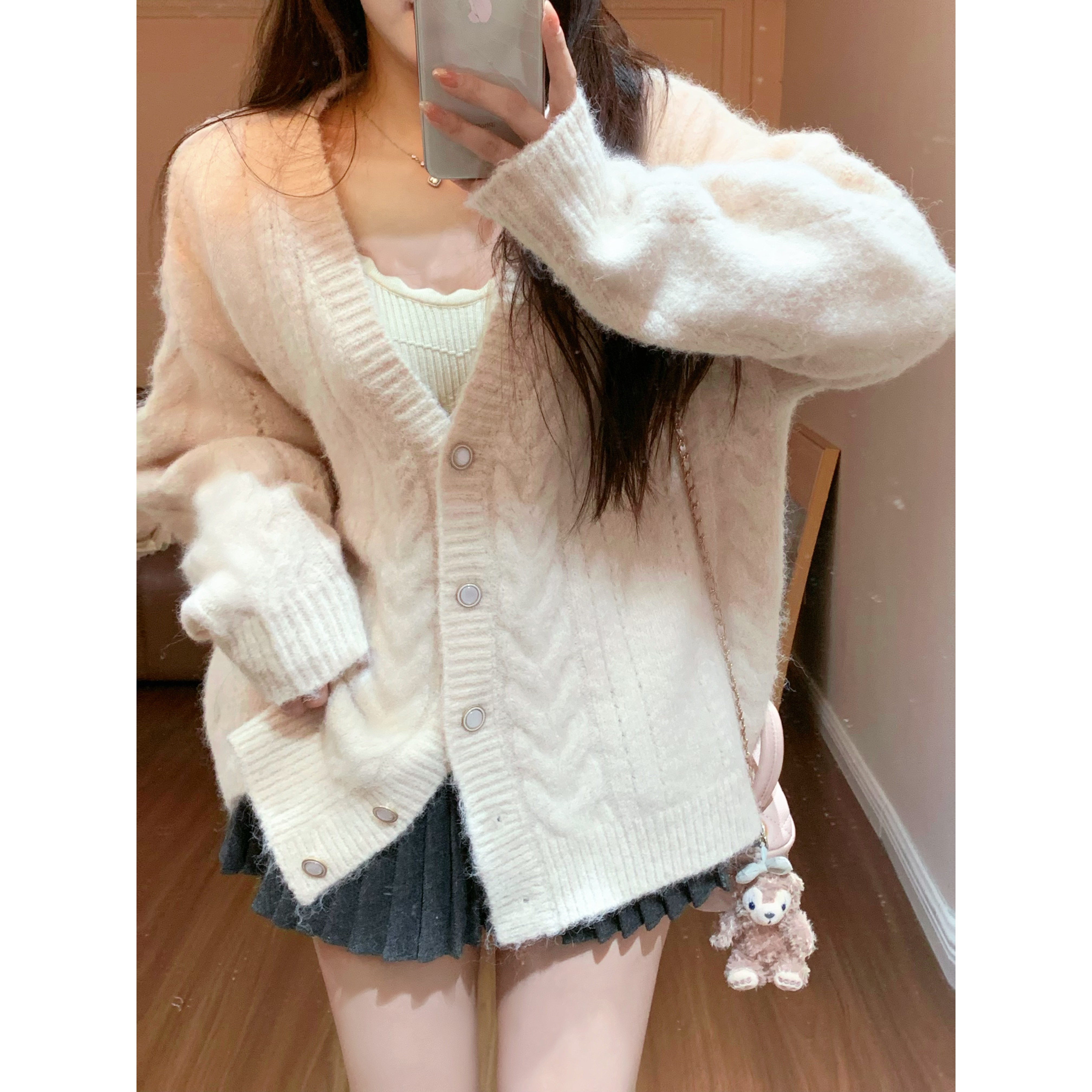 瑞茜·威瑟斯秋冬甜美韩版百搭显瘦宽松毛衣长袖外套R9270D