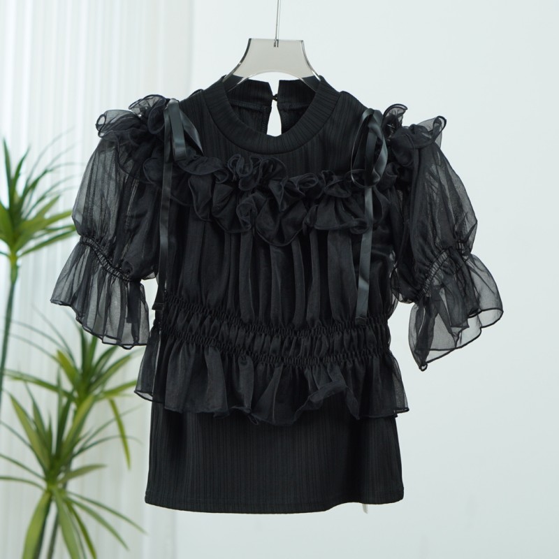 蒥系列  E651  女装时尚撤柜短袖上衣小衫黑色5844073210