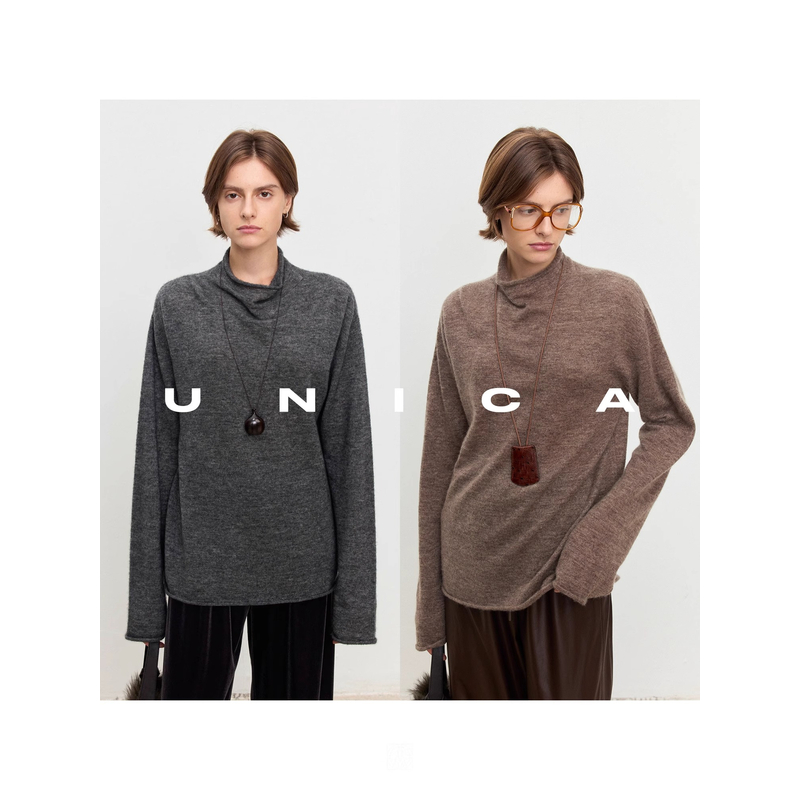 UNICA/羊绒松弛卷边堆领_柔雾轻盈高领无缝针织打底衫