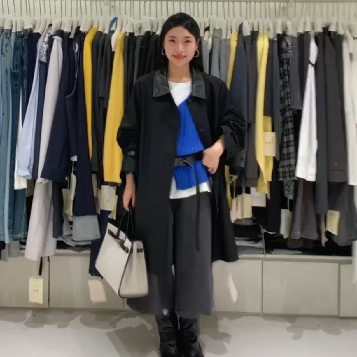 直筒宽松大码女装皮领厚款风衣时尚日系感