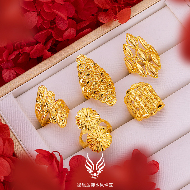 铜合金戒指 小师妹 镂空女款花朵大戒指 时尚个性活口戒指