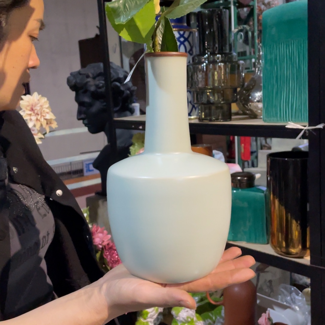 陶瓷花瓶，仿真绿植。