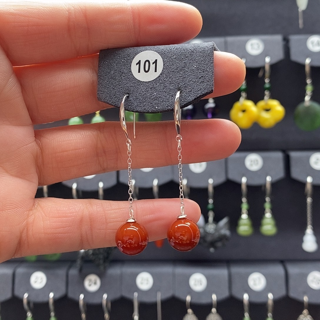 玛瑙/玉髓银S925镶嵌耳坠