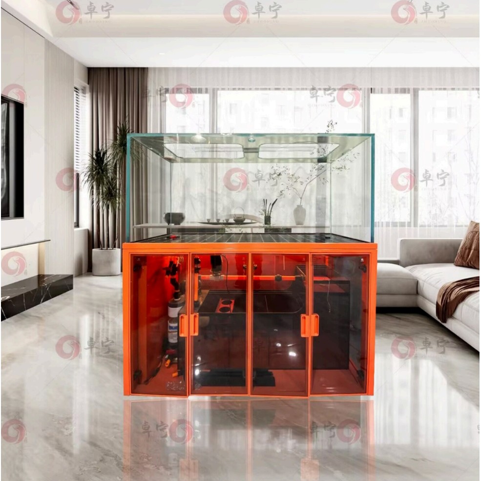 卓宁无管件鱼缸初色系列，私人订制款，超白玻璃底滤鱼缸