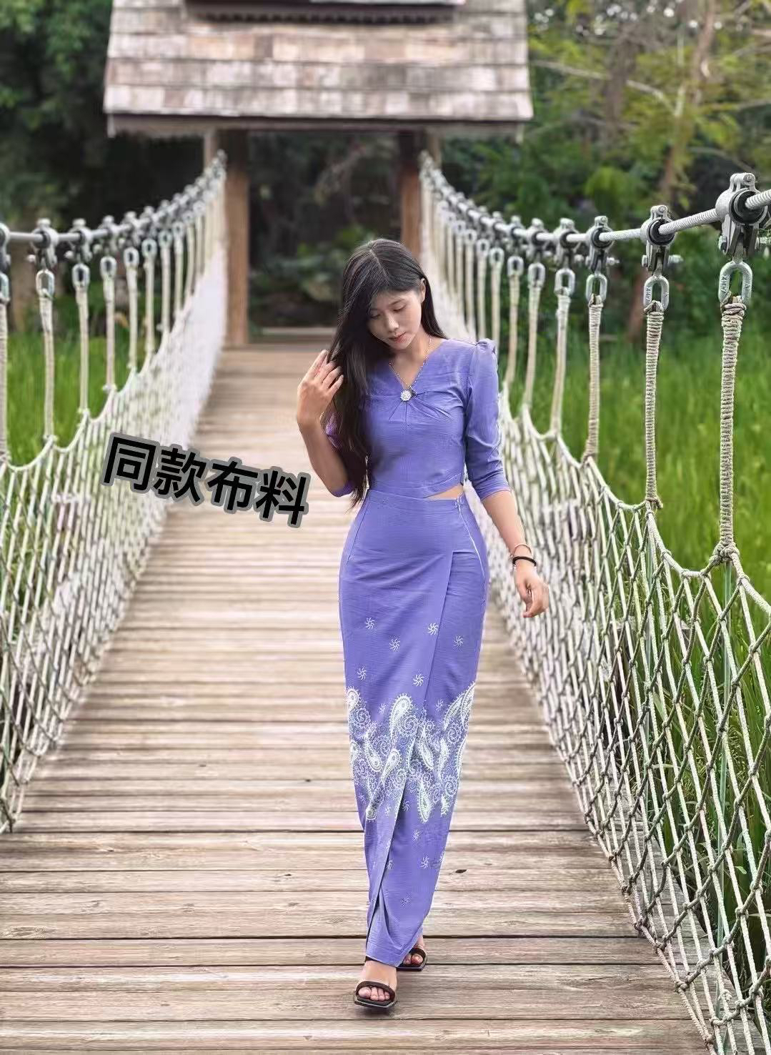 傣族新款皱布套装印花布料 非成品 非刺绣 民族风格设计 面料柔软