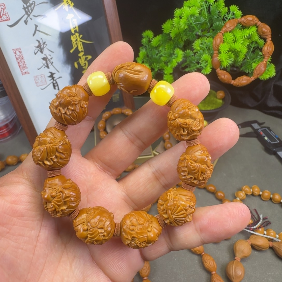 橄榄核手串/手链1.8荷叶财神