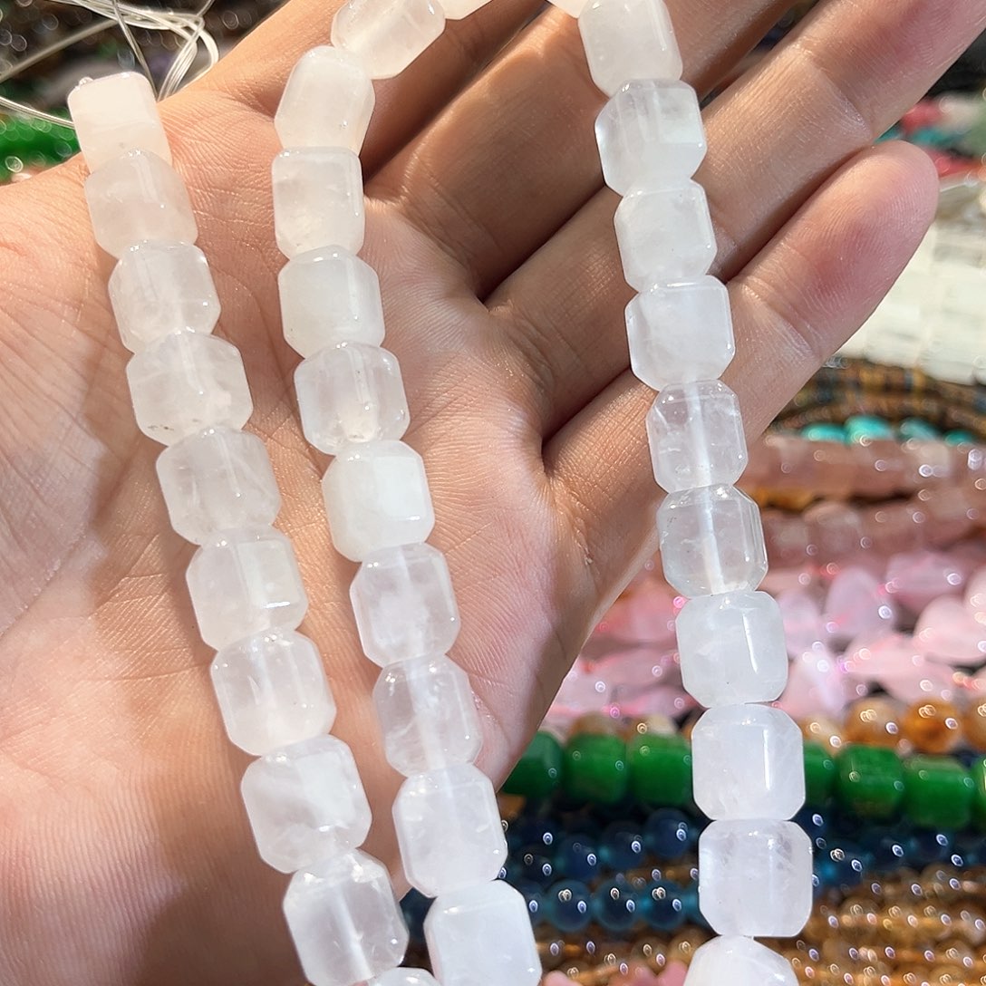 玛瑙/玉髓合金珠宝半成品方糖白水晶10mm