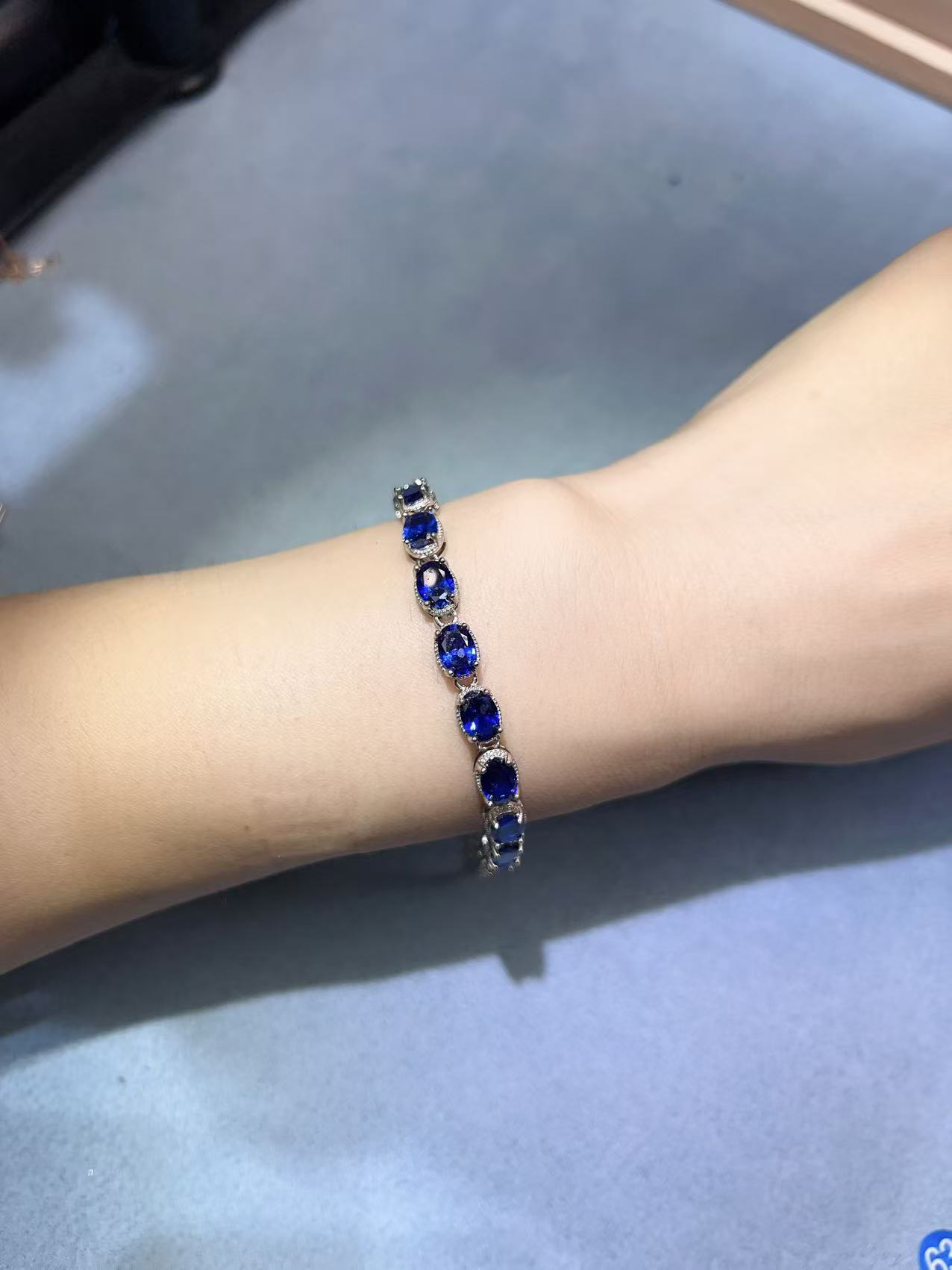 925银手链 925银  精致简单镶嵌蓝色简单手链02210
