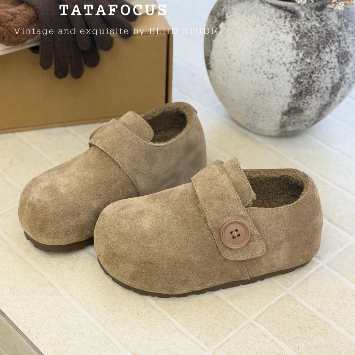 魔术贴2025冬季女鞋一脚蹬勃肯鞋加绒休闲棉鞋