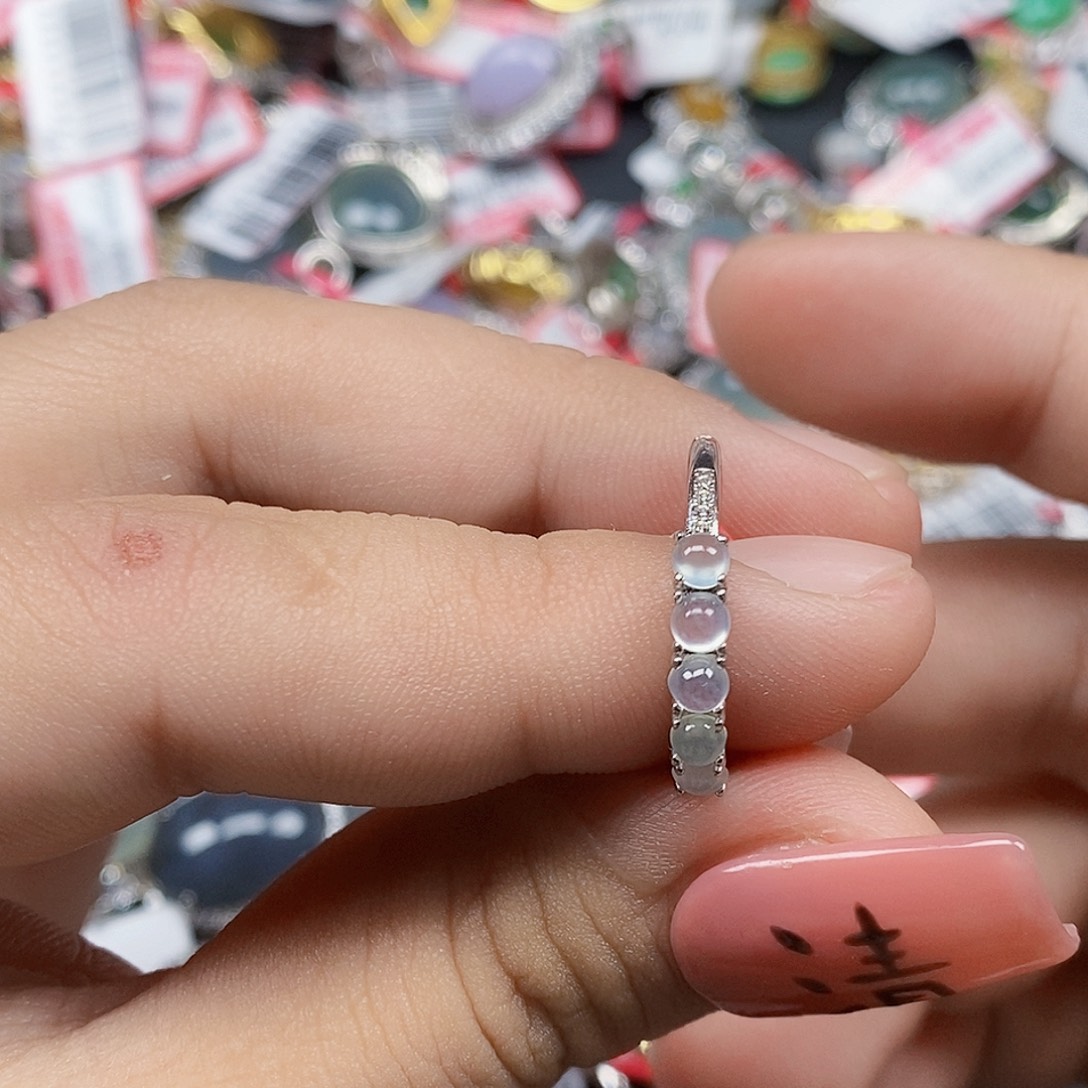 翡翠银S925镶嵌戒指天然A货缅甸翡翠