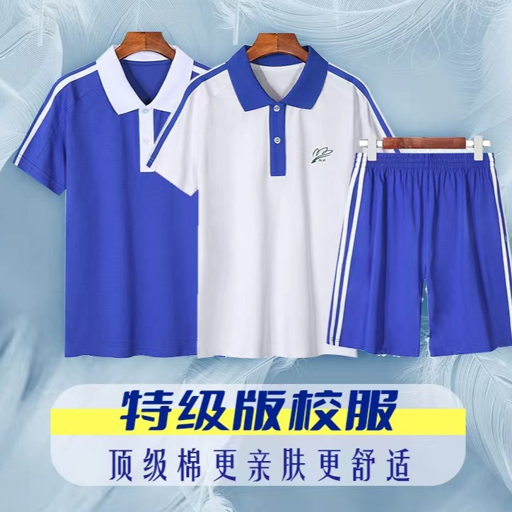 深圳学生学小学校服同款平纹特级版新疆棉校服蓝色夏季夏装学院风