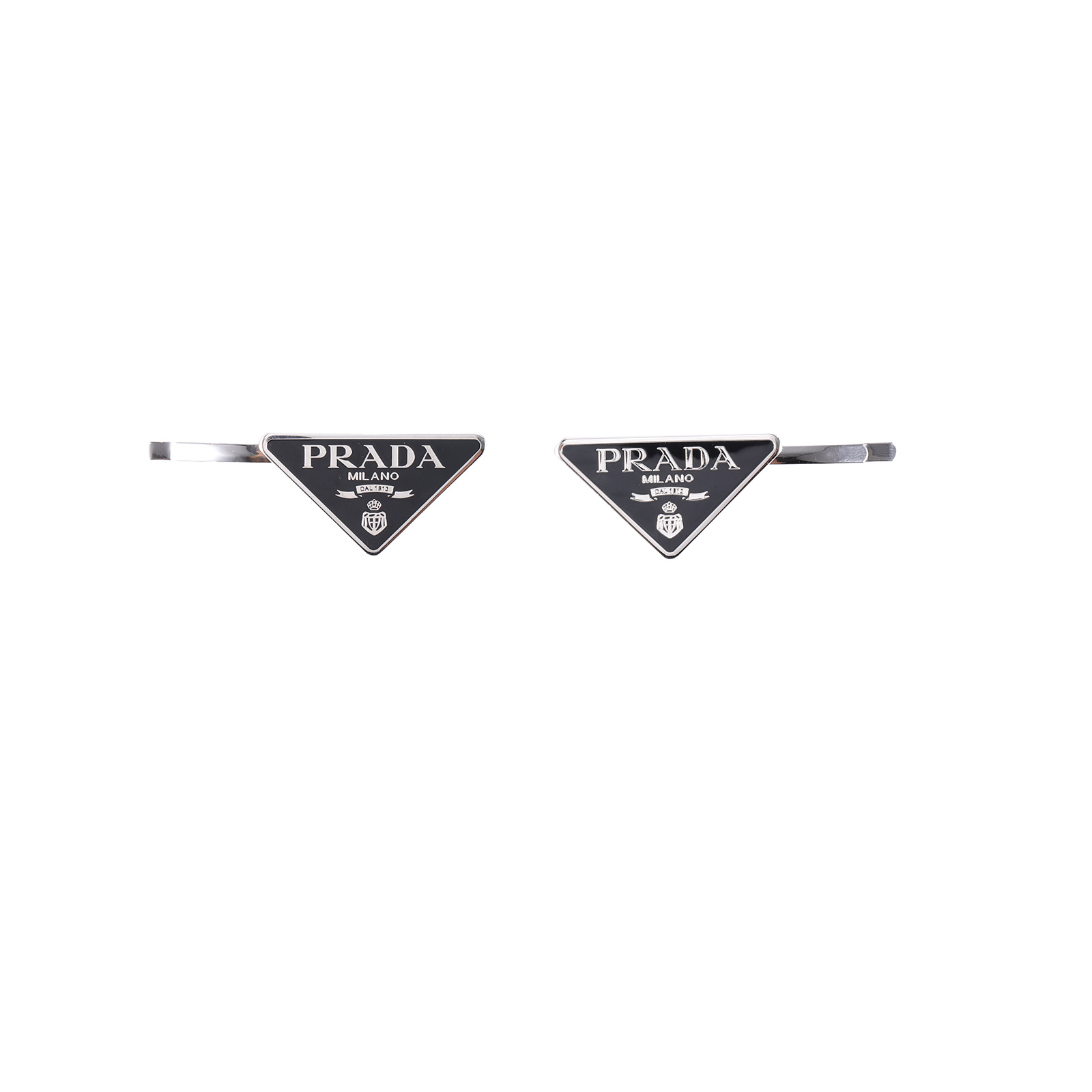 99新 Prada/普拉达 活动【小花念念】PRADA 三角标 发夹 一对 合金