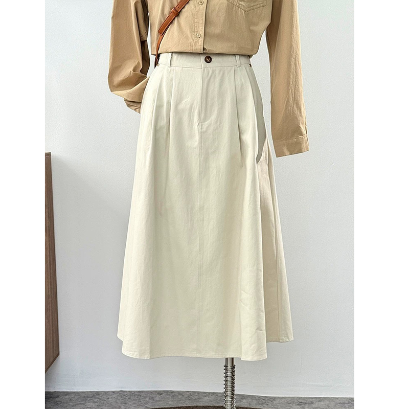 水洗棉有口袋工装半身裙 通勤穿搭中长款a字休闲伞裙子 38711