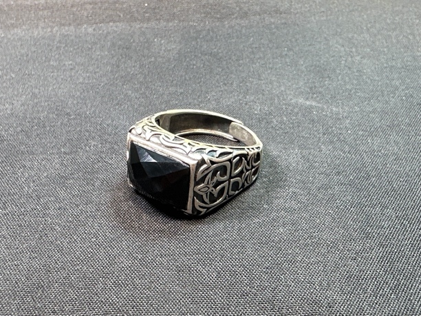 【黑玛瑙925银镶】钻石工艺多面切割复古霸气时尚男士开口戒指