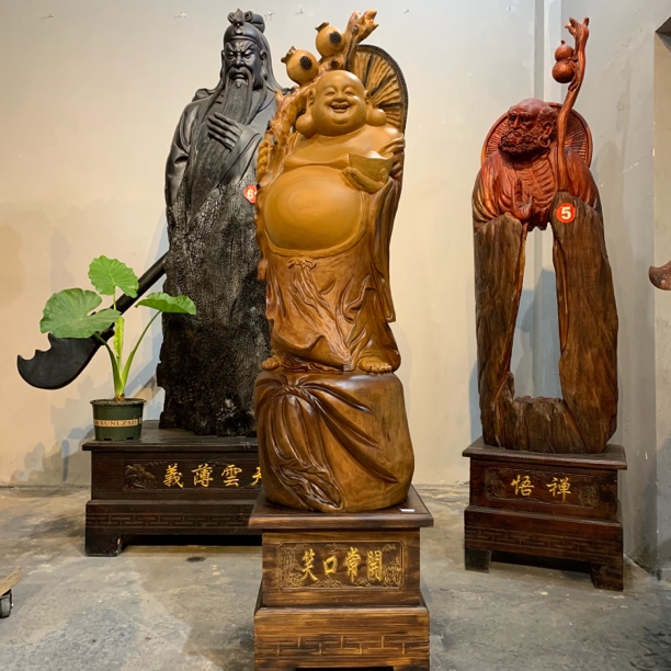 【新品弥勒】香樟木一木成型无拼接落地摆件福禄双全