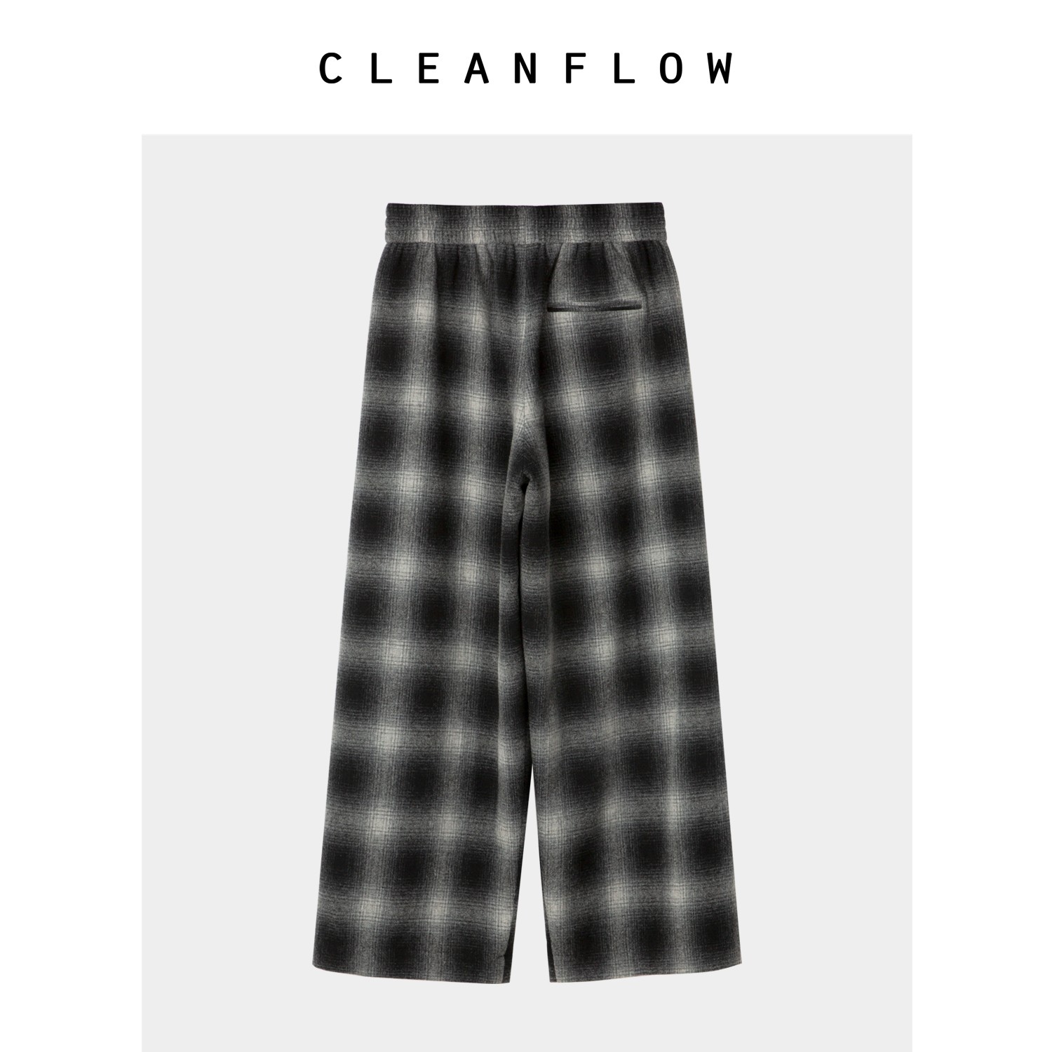 CLEANFLOW | 复古格纹毛呢松紧腰休闲九分裤女2025冬新款百搭裤子