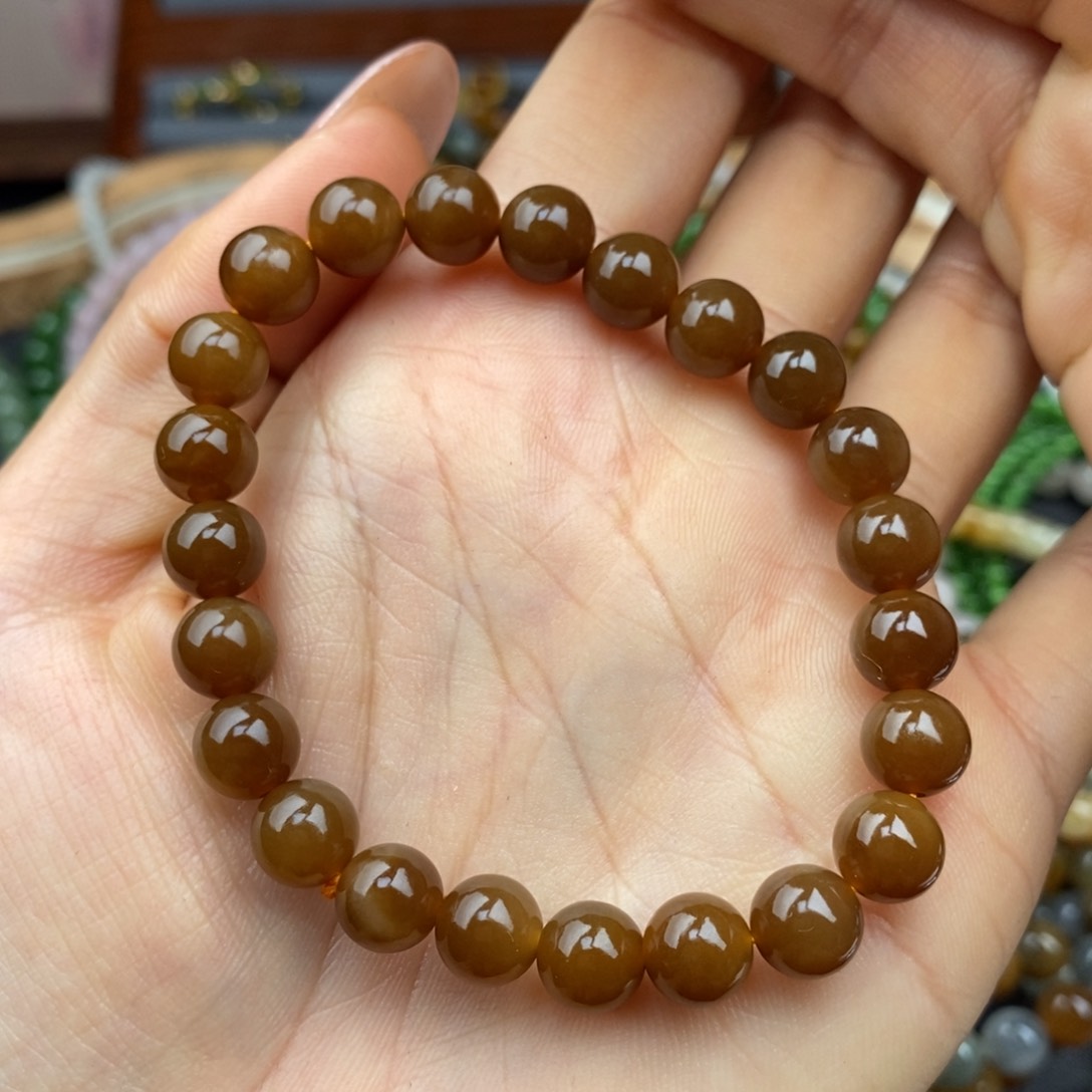 和田玉且末红糖8mm未镶嵌