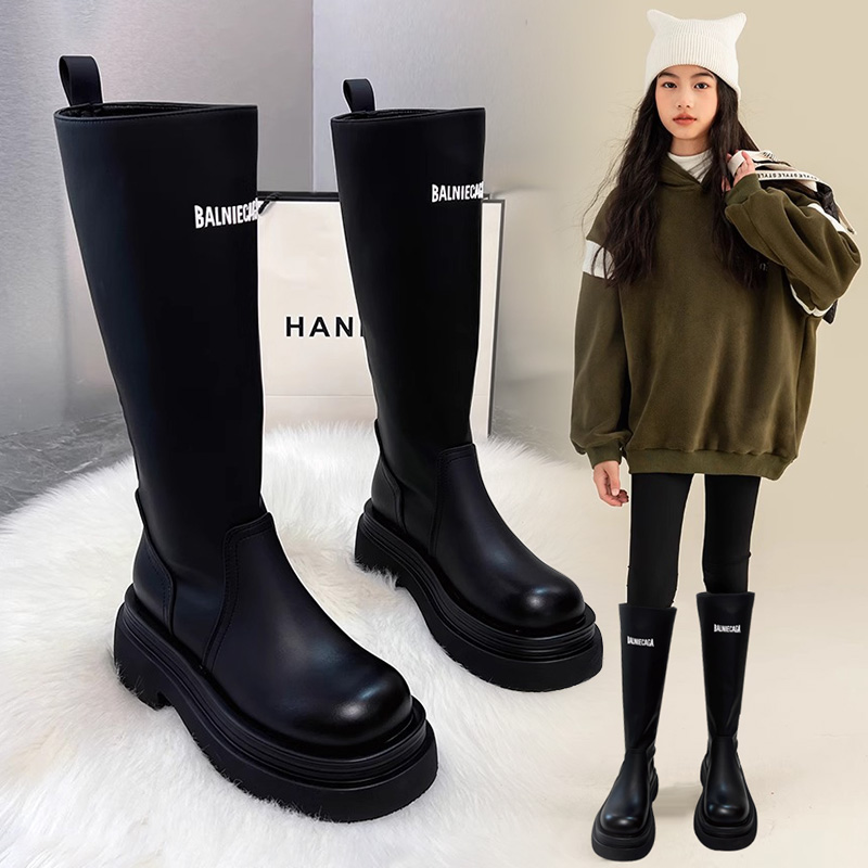 女童高筒靴2025秋冬新款儿童皮靴子中大童女孩休闲马丁靴学生长靴