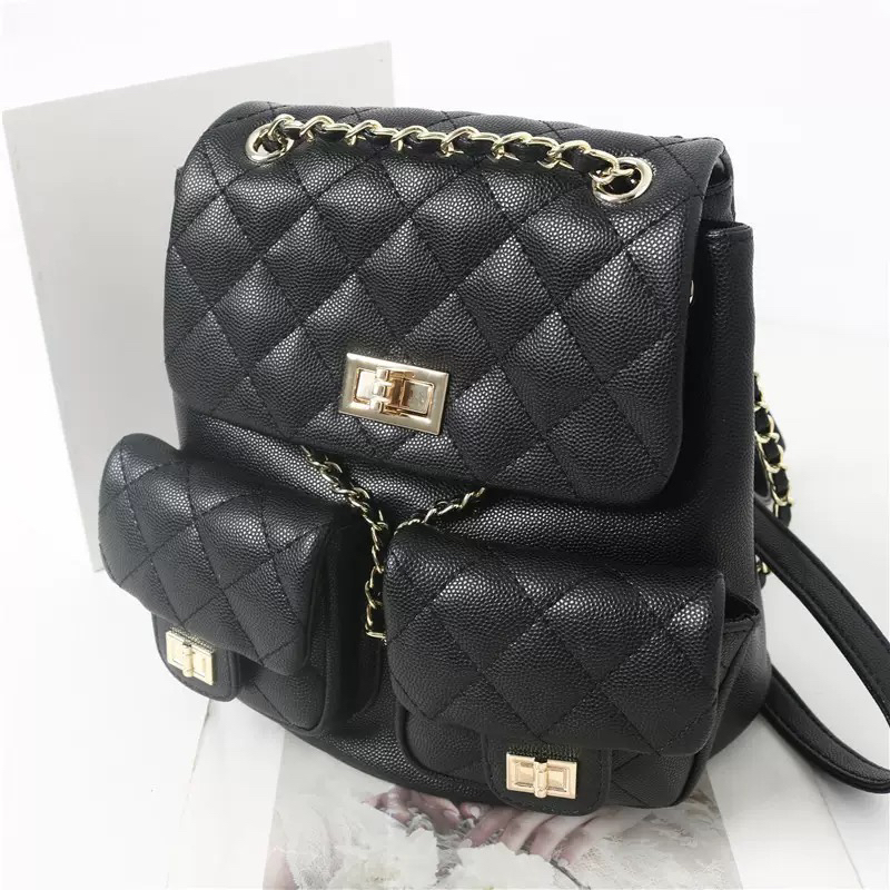 牛皮双肩包2025新款高级感小香风大容量菱格百搭链条时尚潮背包女