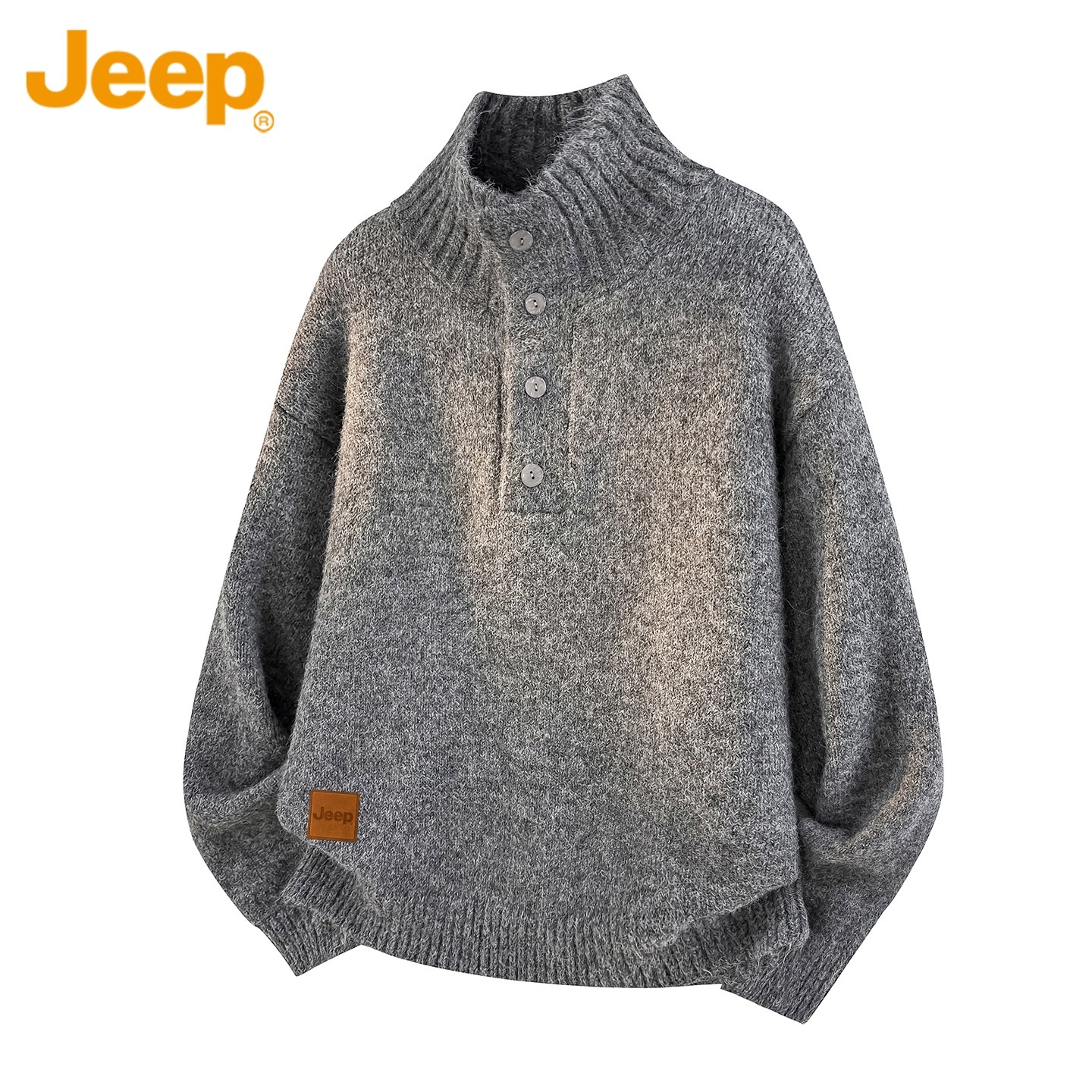 JEEP吉普官方正品灰色高级感针织衫男款冬季宽松半高领毛线衣上衣