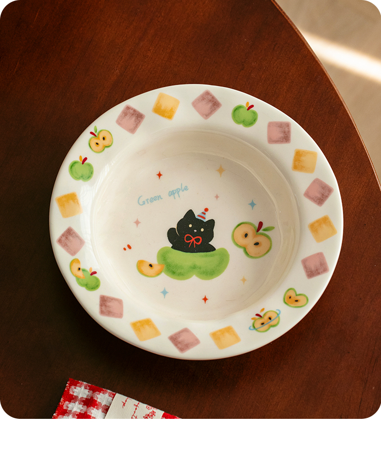 果趣苹果猫猫狗狗系列深盘草帽盘