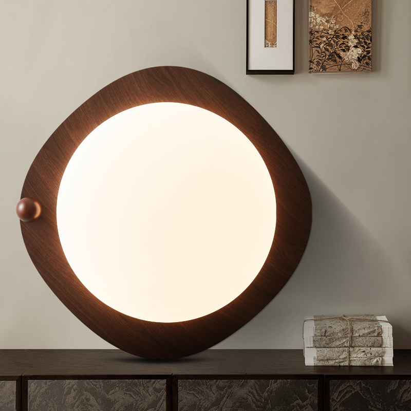 复古胡桃木色2025侘寂风LED吸顶灯侘寂风卧室灯简约中古风房间灯