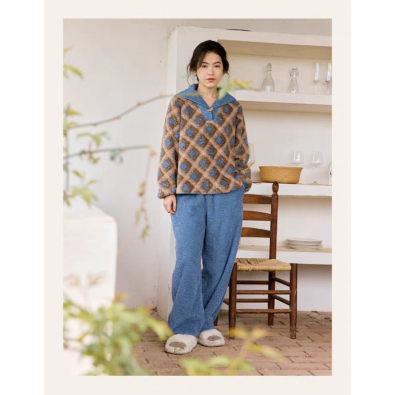 【小薇专属】朵朵可可252-055睡衣秋冬珊瑚绒翻领情侣家居套装