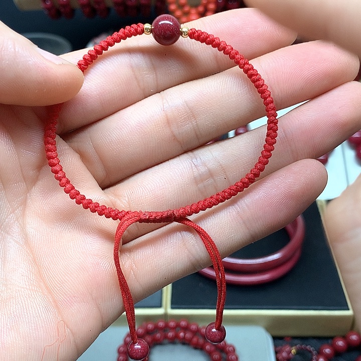 天然辰砂111相思豆手链可调节