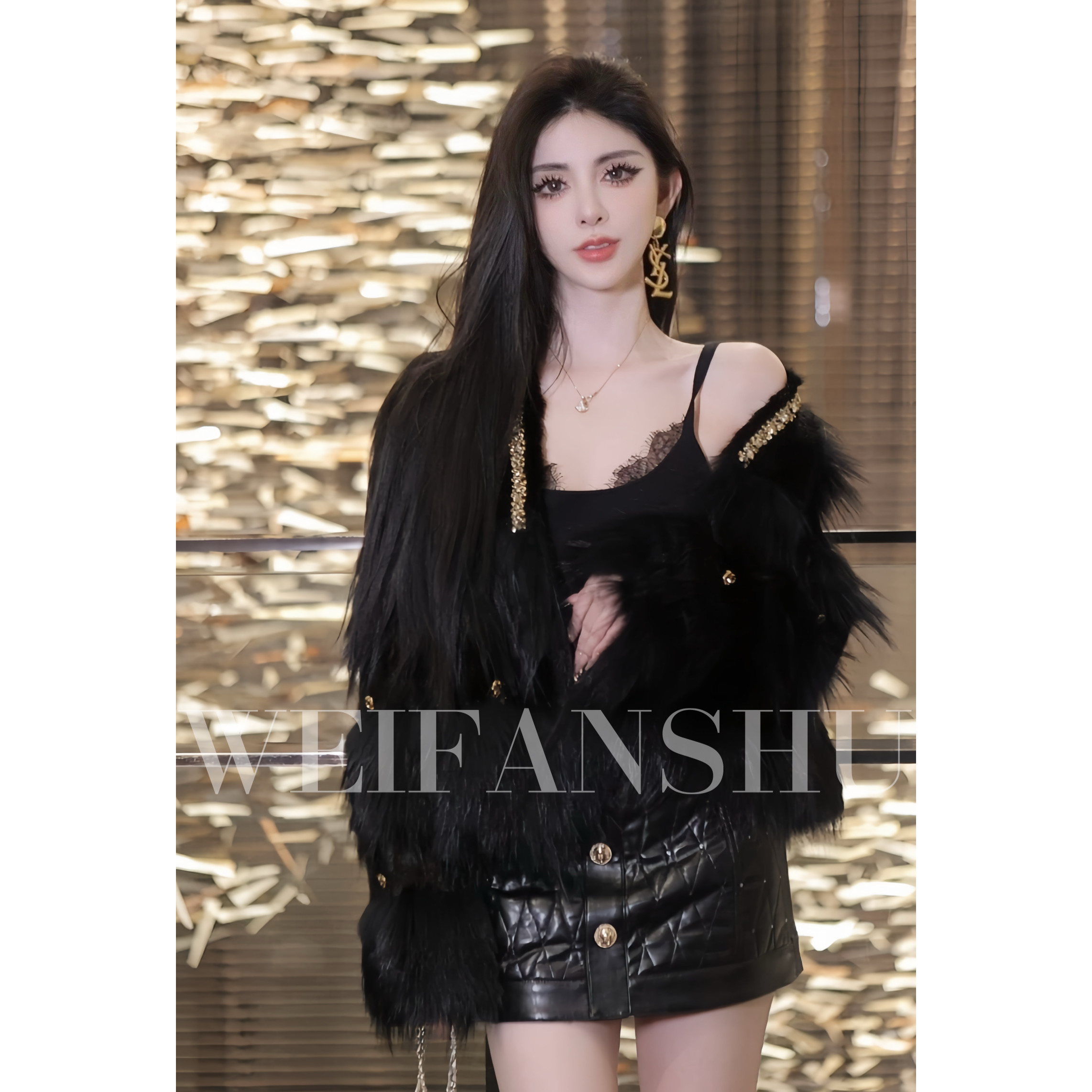 WEIFANSHU/魏凡舒【伦敦夜色】冬季新款轻奢名媛风水貂拼银狐外套