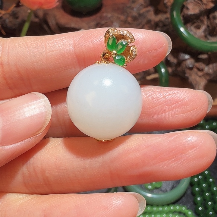 和田玉（白玉）18K金镶嵌颈饰俄料 羊脂白玉