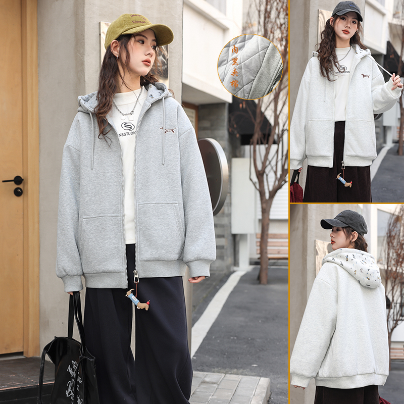 骄骄虎夹棉加厚针织棉外套2025冬季新款女大童青少年加棉上衣7551